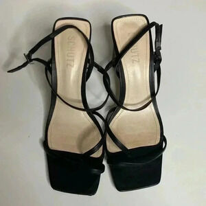 SCHUTZ Black Strappy Square-Toe Sandals